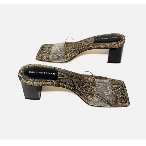Good American Block Heel Slide Sandal Desert Snake Size 8 GA119K-X - Picture 5 of 8